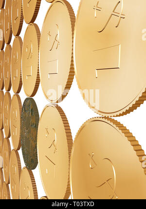 gold 1$ coin carpet on white background Stock Photo