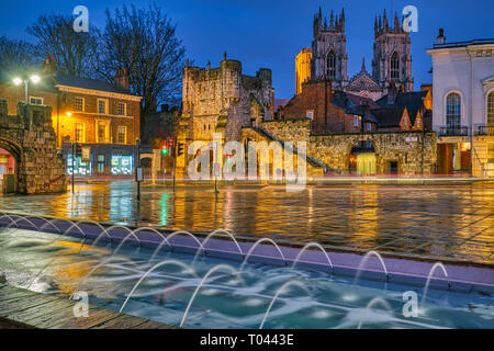 Bootham Bar and the famous York Minster at night Stock Photo