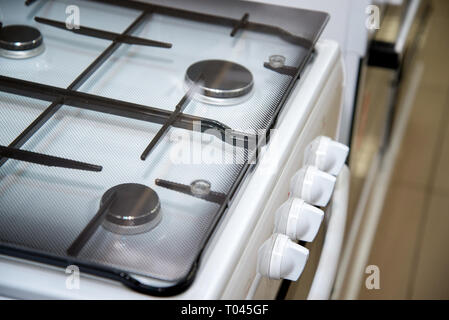 Chelyabinsk region, Russia - February 2019. Household electrical appliances store CENTER . Shelving with goods Stock Photo