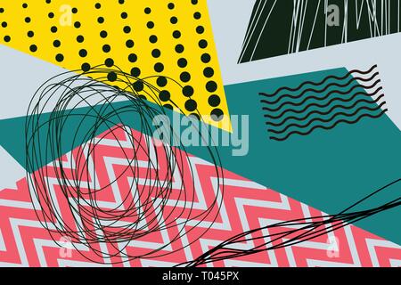 abstract background Creative doodle art header with different shapes and textures Stock Vector