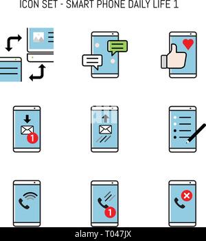 Smartphone, Mobile icon collection set flat lay design for daily life concepts for web apps, banner design Stock Vector