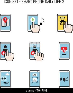 Daily life icon collection set with smartphone, mobile concepts flatlay design for web apps, banner design Stock Vector