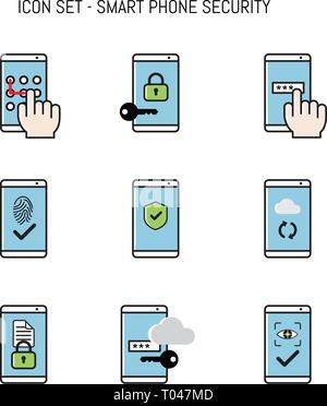Mobile, Smart phone security icon collection set concepts flat lay elements design for web, banner Stock Vector