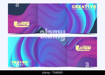 Modern vector template for trifold square brochure, flyer, cover, report, catalog, magazine. Abstract fluid 3d shapes vector trendy liquid colors Stock Vector