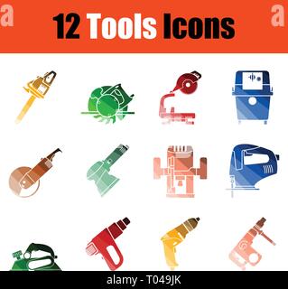 Set of tools icons. Full color design. Vector illustration. Stock Vector