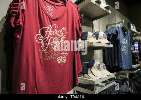 Souvenirs at The Hard Rock Cafe Gift Shop, Times Square, NYC, USA Stock Photo