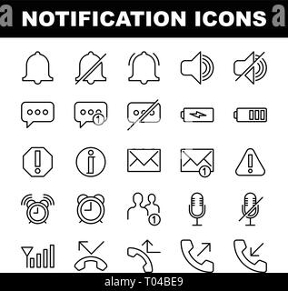 25 Notification outline icons base on 64px. Stock Vector