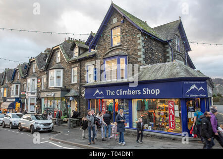 The Climbers shop store in Ambleside town centre selling outdoor clothes for walkers and hikers,Ambleside,Lake District,Cumbria,England Stock Photo