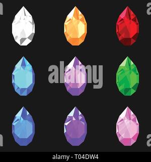 set of drop shaped gemstones of different colors. Jewels for design Stock Vector