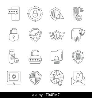 Data Privacy icons set. Included the icons as security information, data protection, shield, compliant, personal data, database and more. Illustration Stock Vector