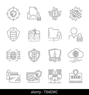Cyber security, information and network protection. Cyber technology web services for business and internet project. Editable Stroke. EPS 10 Stock Vector