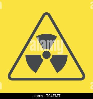 Radioactive zone, vector sign or symbol. Warning radioactive zone in triangle icon isolated on yellow background with stripes. Radioactivity Stock Vector