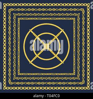 Border pattern with retro hand-drawn sketch golden chain on dark background. Drawing engraving texture. Great design for fashion, textile, decorative Stock Vector