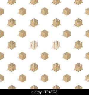 Seamless background from a set of 3D wooden boxes, vector illustration. Stock Vector