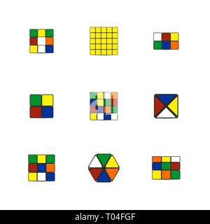 Game cube of different shapes, isolated on white background, vector illustration. Stock Vector