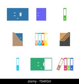 Flat office icons, set of different cardboard folders. Isolated on white background, vector illustration. Stock Vector