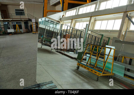 The interior of a large glass and mirror cutting factory Stock Photo