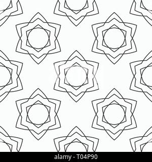 Abstract seamless pattern of six-pointed stars made of triangular shapes. Fashion design. Linear style. Vector background. Stock Vector