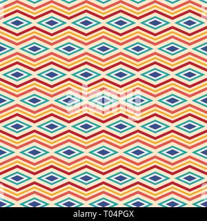 Seamless pattern of rhombuses and zigzag lines. Ethnic pattern. Repeating geometric ornament. Herringbone pattern. Vector color background. Stock Vector
