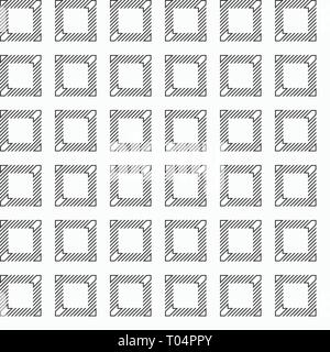 Abstract seamless geometric pattern of striped squares. Grid design. Stylish geometrical texture. Diagonal lines. Vector monochrome background. Stock Vector