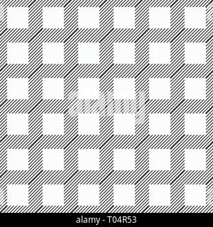 Abstract seamless geometric pattern of diagonal lines with squares. Grid design. Stylish geometrical striped texture. Vector monochrome background. Stock Vector