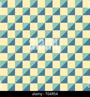 Abstract geometric seamless pattern of squares. Retro style. Emerald green and golden colors. Repeating square tiles. For fashion textile, cloth. Stock Vector