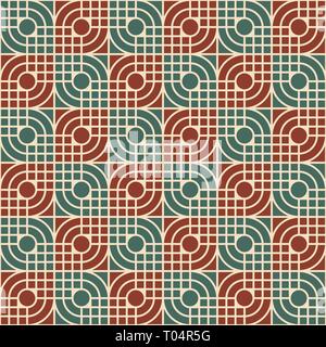 Abstract seamless pattern. Modern stylish texture. Regularly repeating geometric ornament of squares, circles, rounded shapes. Floor pattern. Vector. Stock Vector