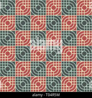 Abstract seamless pattern. Modern stylish texture. Regularly repeating geometric ornament of squares, circles, rounded shapes. Floor pattern. Vector. Stock Vector