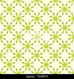 Abstract flower seamless pattern. Green color. Repeating geometric stylized flowers. Flat design. Simple vector background. Stock Vector