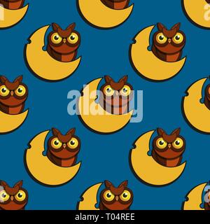 Cute cartoon style owls vector illustration seamless pattern Stock Vector