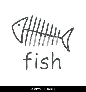 Fish sceleton white sign on dark background. Vector Illustration. EPS 10 Stock Vector