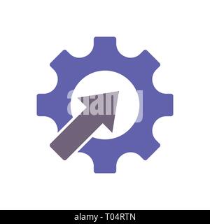 Gear and arrow icon isolated on white. Vector flat illustration for technology or innovation. Technology pictogram. Gear Integration Stock Vector