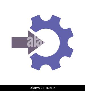 Gear and arrow icon isolated on white. Vector flat illustration for technology or innovation. Technology pictogram. Gear Integration Stock Vector
