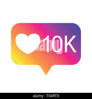 Counter Notification Icon, color gradient. Follower. Icon like 10K. Instagram 10000 like icon. Social media 10K like. Vector illustration. EPS 10. Stock Vector