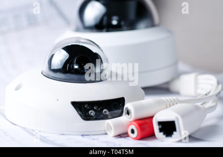 Cctv camera security system. Video securityt on a table. Good for security service engineering company site or advertising Stock Photo