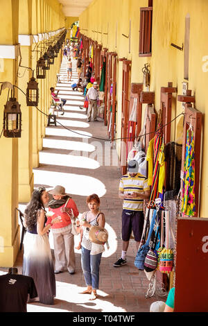 Cartagena Colombia,Playa de las Bovedas,shopping plaza,corridor,overhead view,lanterns,vendor vendors seller,stall stalls booth dealer merchants marke Stock Photo
