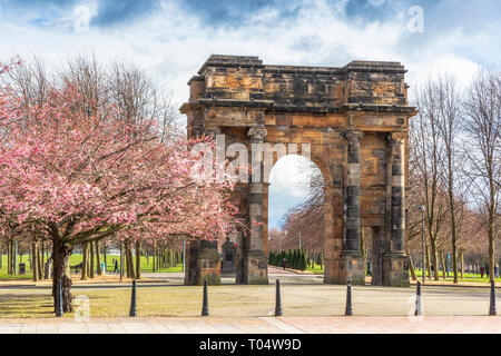 McLennan Arch, Glasgow Green, Glasgow, Scotland, UK. The arch was originally part of the facade of the Assembly Rooms built in Ingram Street in 1792. I Stock Photo