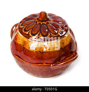 Brown ceramic pot isolated on white background Stock Photo