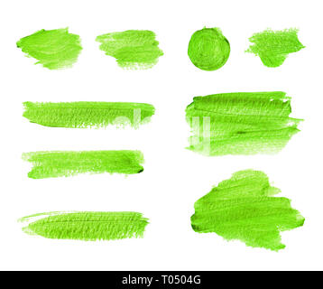 Green watercolor strokes and stains isolated on white background Stock Photo