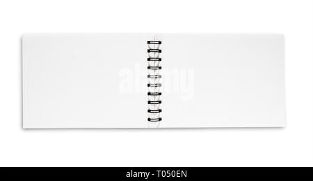 Top view of a open spiral notebook on white background Stock Photo