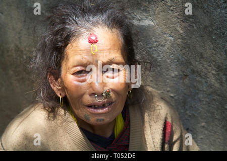 A old woman beggar in old town, Kathmandu, Nepal. Stock Photo