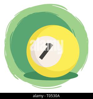 Yellow Billiard Ball number 1 one vector illustration isolated on green white background Stock Vector