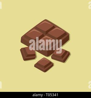Chocolate Bar and Chocolate Pieces isolated on Brown Background Vector Illustration Stock Vector
