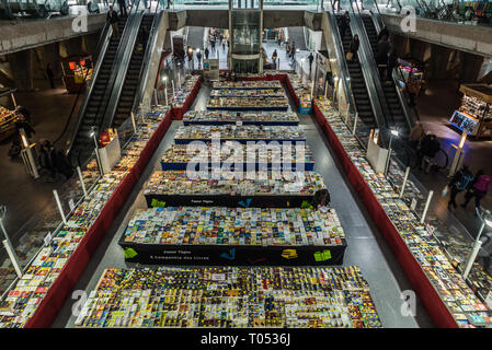 Oriente, Lisbon / Portugal - 12 28 2018: Large book selling market at the underground station Oriente Stock Photo