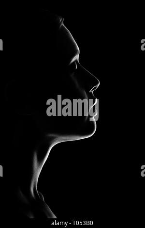 Sad Woman Profile Silhouette On Black Background Closed Eyes