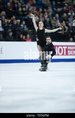 Olivia Smart and Adrian Diaz from Spain during 2019 European figure skating championships Stock Photo