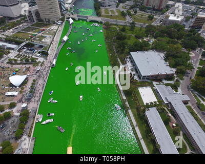 Green River Downtown Tampa for St. Patrick's Day 2019 Stock Photo