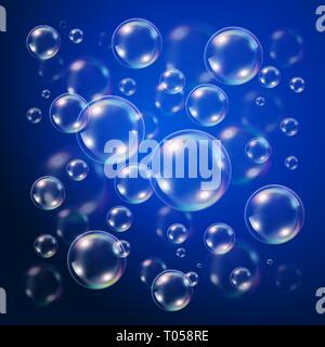 Transparent bubbles over dark blue background Stock Vector