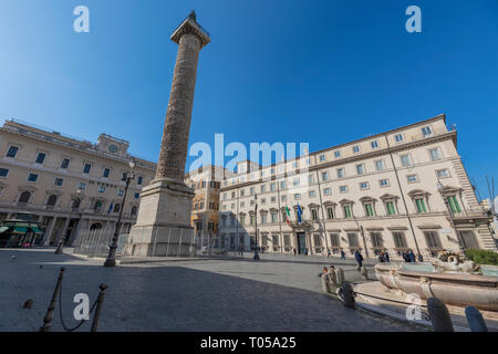 Rome, Italy - March 03, 2019: view of piazza colonna and Palazzo Chigi, headquarters of the Government of the Italian Republic and residence of the pr
