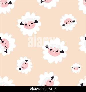 Textile design, wallpapers, backgrounds and prints, packaging. Vector illustration seamless sheep animal. beige pattern for girls with cute sheep. Stock Vector
